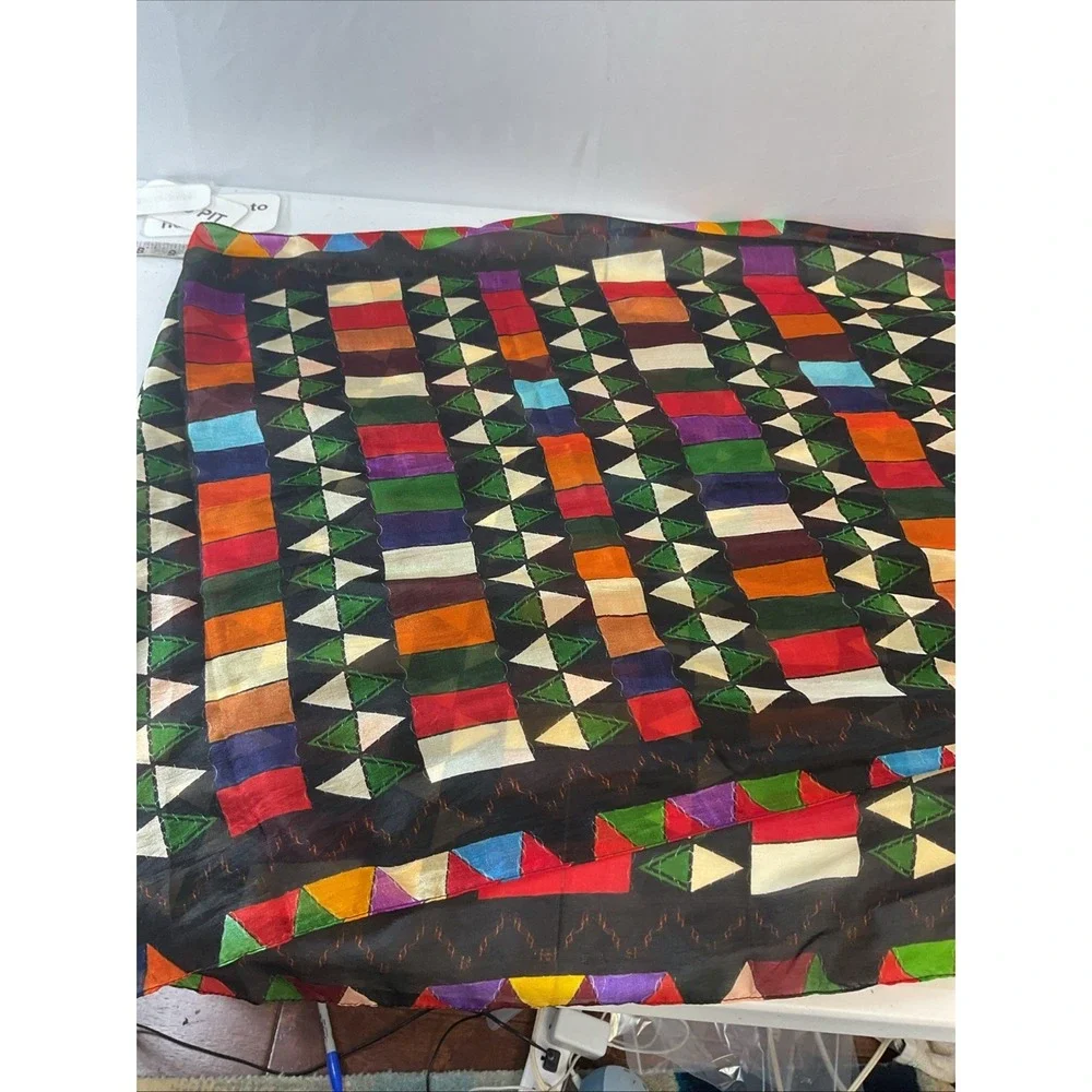 NWT 100% Silk Scarf Namaskar Wearable Art Abstract Colorful Black‎ geometric
